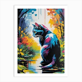 Cat In The Pond Art Print