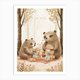 Sloth Bear Family Picnicking In The Woods Storybook Illustration 4 Art Print