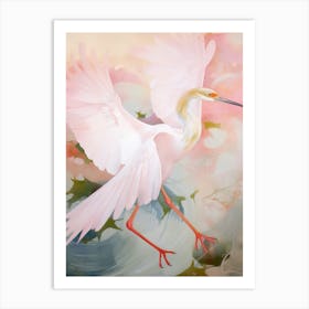 Pink Ethereal Bird Painting Egret 3 Art Print