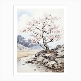 Yufuin In Oita, Japanese Brush Painting, Ukiyo E, Minimal 1 Art Print