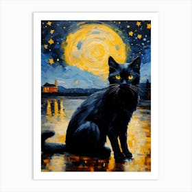 Black Cat In The Moonlight 2 Art Print