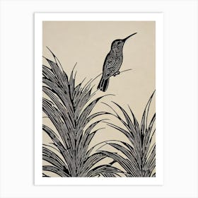Hummingbird Linocut Bird Art Print