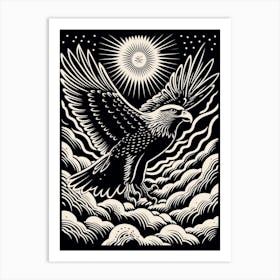 B&W Bird Linocut Golden Eagle 2 Art Print