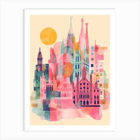 Barcelona In Risograph Style 3 Art Print