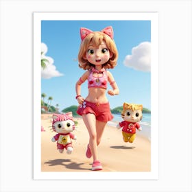 3d Animation Style A Fullbody Image Of Hello Kitty And A Male 1 Art Print