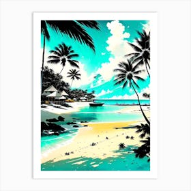 Tropical Beach With Palm Trees Art Print