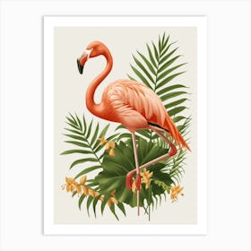 American Flamingo And Heliconia Minimalist Illustration 2 Art Print