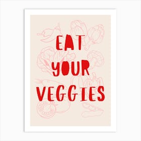 Eat Your Veggies Pink & Red Art Print