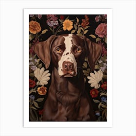 Dog Portrait With Rustic Flowers 1 Art Print