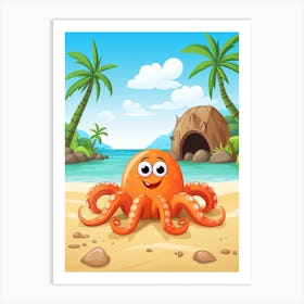 Coconut Octopus Kids Illustration 1 Art Print
