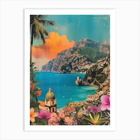 Amalfi Coast   Floral Retro Collage Style 1 Art Print