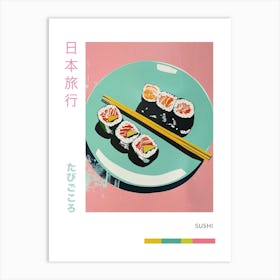 Sushi Blue & Pink Pastel Silk Screen Style Poster Art Print