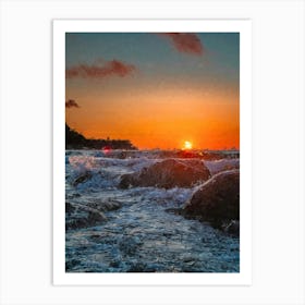 Restless Sea, Sunset, Oil Painting Art Print