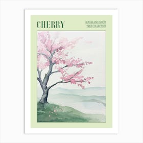 Cherry Tree Atmospheric Watercolour Painting 1 Poster Art Print