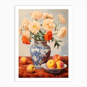 Marigold Flower And Peaches Still Life Painting 1 Dreamy Art Print