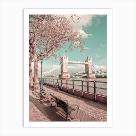 Thames Riverside With Tower Bridge Urban Vintage Style Art Print