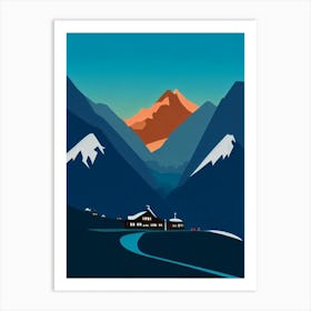 Andermatt, Switzerland Modern Illustration Skiing Poster Art Print