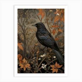 Dark And Moody Botanical Finch 2 Art Print