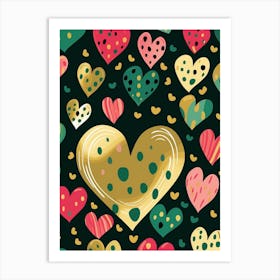 Heart Geometric And Dots Pattern 2 Art Print