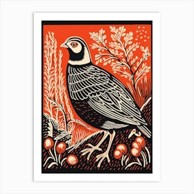 Vintage Bird Linocut Partridge 1 Art Print