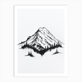 Mount Rainier Usa Line Drawing 1 Art Print