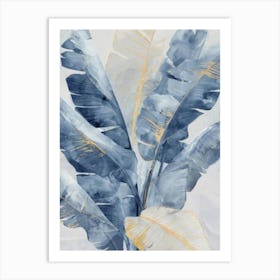 Blue And Gold Banana Leaves Art Print