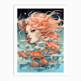 Girl With Fishes Art Print