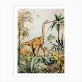 Dinosaur With Tropical Leaves Painting 1 Art Print