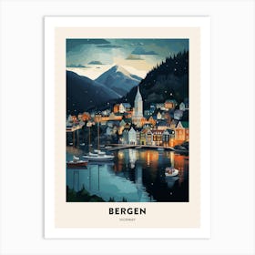 Winter Night  Travel Poster Bergen Norway 4 Art Print