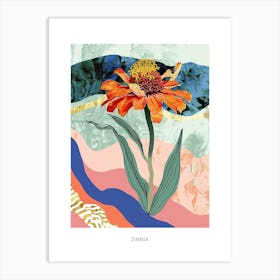 Colourful Flower Illustration Poster Zinnia 4 Art Print