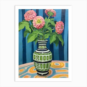 Flowers In A Vase Still Life Painting Zinnia 1 Art Print