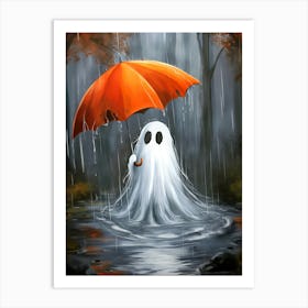 Cute Ghost In The Rain Art Print