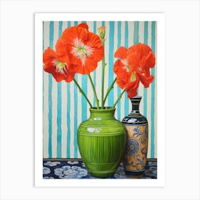 Flowers In A Vase Still Life Painting Amaryllis 1 Art Print