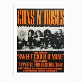 Guns N’ Roses Huge 5′ Donington Park 1988 Concert Poster Art Print