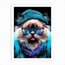 Cat With Glasses animal Art Print