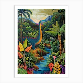 Colourful Dinosaur By The River Painting 1 Art Print