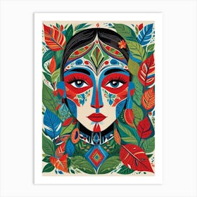 Folk Abstract Face Illustration 3 Art Print (9) Art Print