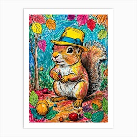 Squirrel In Hat Art Print