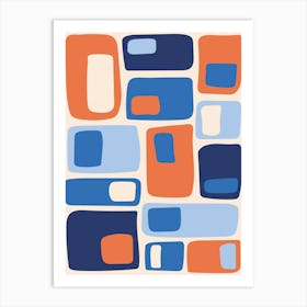 Mid Century Funky Geometric Shapes Orange and Blue Art Print