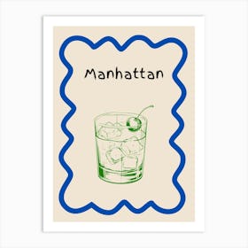 Manhattan Cocktail Doodle Poster Blue & Green Art Print