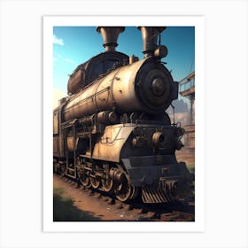 Row Of Abandoned Trains In The Railway Junkyard Art Print