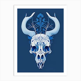 Animal Skull Blue 1 Line Drawing Art Print