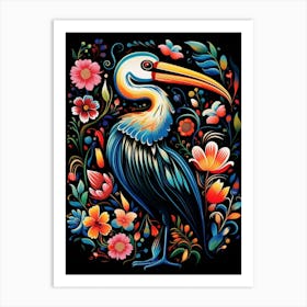 Folk Bird Illustration Pelican 2 Art Print