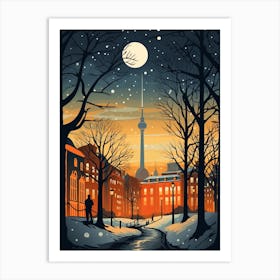 Winter Travel Night Illustration Berlin Germany 1 Art Print