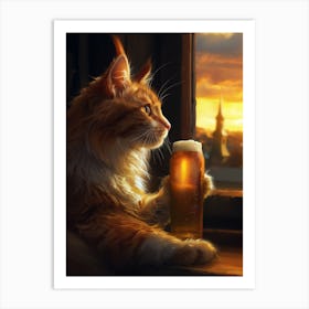 Cat With Beer Art Print