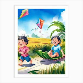 Kite Flying Children Art Print