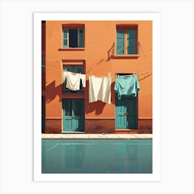 House With Clothes On The Line Art Print