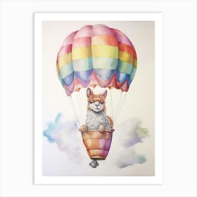 Baby Llama In A Hot Air Balloon Art Print