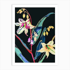 Neon Flowers On Black Lily Of The Valley 1 Art Print