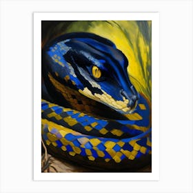 Black Spitting Cobra Snake Painting Art Print